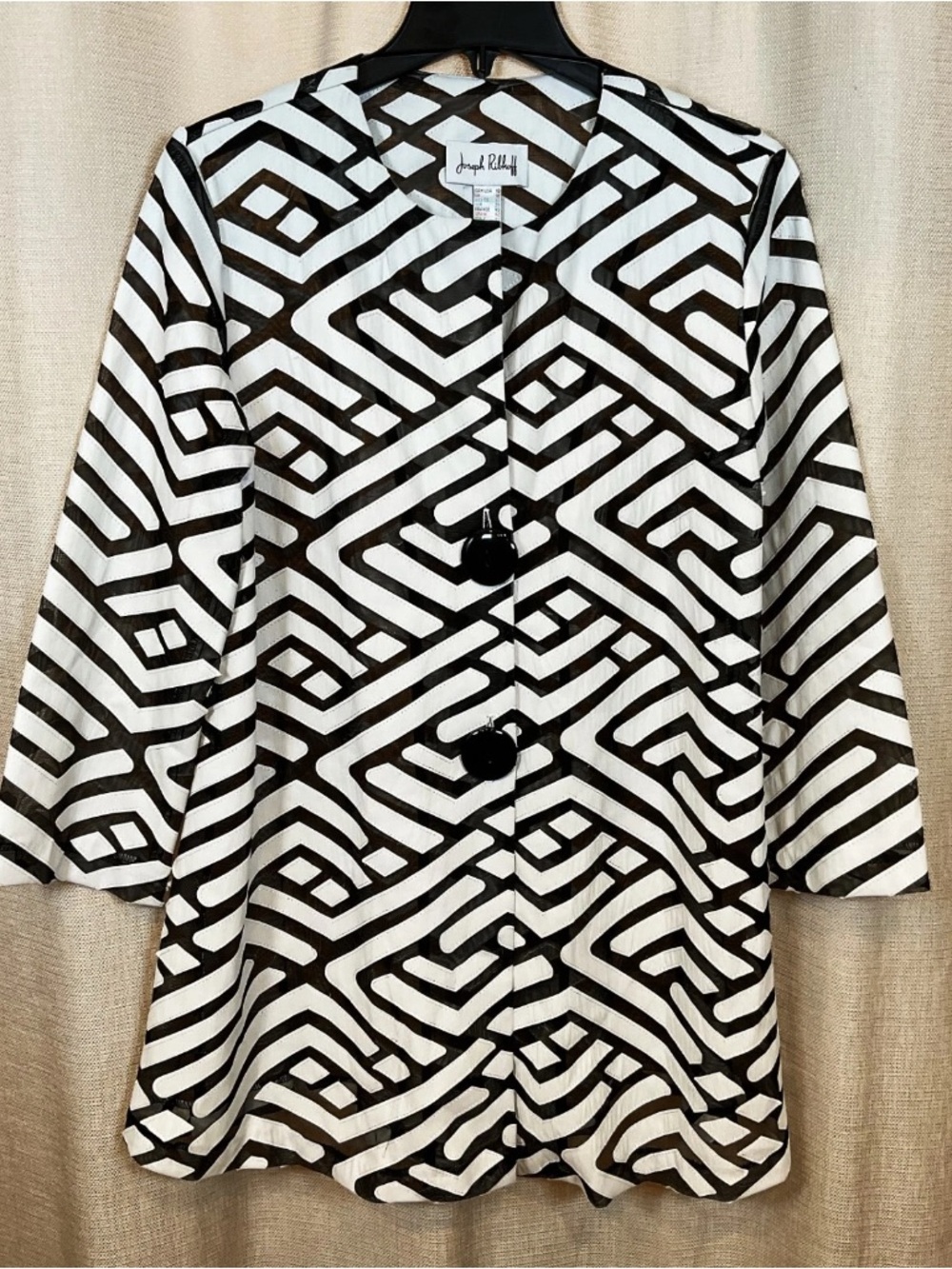 Joseph Ribkoff Women's Size 10 Black and White Geometric Faux Leather Jacket